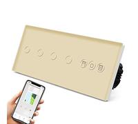 BSEED Interrupteur Tactile Wifi Intelligent 2 Gang 1 Way avec Interupteur Volet Roulant, Interrupteur Mural en Verre, Compatible avec Alexa/Google, Or