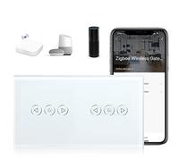 BSEED Interrupteur Tactile Zigbee, Interrupteur Connecté Alexa, Interrupteur Variateur Panneau en VERRE, Contrôle Vocal, Passerelle Zigbee Requise (non incluse), 2*Variateur, Blanc