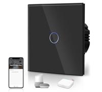 BSEED Interrupteur Tactile Zigbee, Interrupteur Connecté Alexa, Panneau en VERRE, Contrôle Vocal, Passerelle Zigbee Requise (non incluse), 1 Gang 1 Voie, Noir