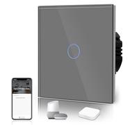 BSEED Interrupteur Tactile Zigbee, Interrupteur Connecté Alexa, Panneau en VERRE, Contrôle Vocal, Passerelle Zigbee Requise (non incluse), 1 Gang 1 Voie, Gris