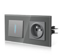 BSEED Interrupteur va-et-vient de lumière avec prise en verre, interrupteur mural avec griffe, Fils à connexion rapide pour une installation rapide, nouvelle série E, 1 Gang 2 Voie, Gris 157mm