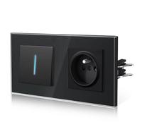 BSEED Interrupteur va-et-vient de lumière avec prise en verre, interrupteur mural avec griffe, Fils à connexion rapide pour une installation rapide, nouvelle série E, 1 Gang 2 Voie, Noir 157mm