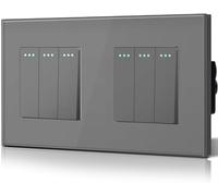 BSEED Interrupteur va et vient, Interrupteur à Bascule, Verre Interrupteur Encastrable Bascule,10A 250V Plaque De Cristal Trempé, 157 x 86 mm, 3 Gang 2 Voie, Gris