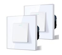 BSEED Interrupteur va et vient, Interrupteur à Bascule, Verre Interrupteur Encastrable Bascule,10A 250V Plaque De Cristal Trempé, 86 * 86mm, 1Gang 2 Voie, 2 Pack Blanc