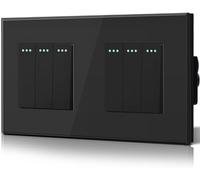 BSEED Interrupteur va et vient, Interrupteur à Bascule, Verre Interrupteur Encastrable Bascule,10A 250V Plaque De Cristal Trempé, 157 x 86 mm, 3 Gang 2 Voie, Noir