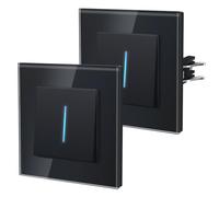 BSEED Interrupteur va-et-vient, Interrupteur Mural Connexion rapide, Borne à encliquetage, Modern Interrupteur Avec Voyant Lumineux, Verre,1 Gang 2 Voie - 2 Paquets,86mm Noir