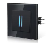 BSEED Interrupteur va-et-vient, Interrupteur Mural Connexion rapide, Borne à encliquetage, Modern Interrupteur Avec Voyant Lumineux, Verre, 2 Gang 2 Voie,86mm Noir