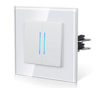 BSEED Interrupteur va-et-vient, Interrupteur Mural Connexion rapide, Borne à encliquetage, Modern Interrupteur Avec Voyant Lumineux, Verre, 2 Gang 2 Voie,86mm Blanc