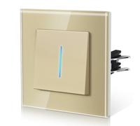 BSEED Interrupteur va-et-vient, Interrupteur Mural Connexion rapide, Borne à encliquetage, Modern Interrupteur Avec Voyant Lumineux, Verre, 1 Gang 2 Voie,86mm Or