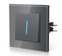 BSEED Interrupteur va-et-vient, Interrupteur Mural Connexion rapide, Borne à encliquetage, Modern Interrupteur Avec Voyant Lumineux, Verre, 1 Gang 2 Voie,86mm Gris