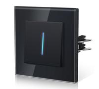 BSEED Interrupteur va-et-vient, Interrupteur Mural Connexion rapide, Borne à encliquetage, Modern Interrupteur Avec Voyant Lumineux, Verre, 1 Gang 2 Voie,86mm Noir