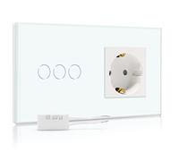 BSEED Interrupteur Variateur avec Prise et Affichage LED,157 * 86mm 1 Gang 1 Voie,Panneau Tactile,Prises Murales,Variateur LED,Interrupteur Tactile,Blanc