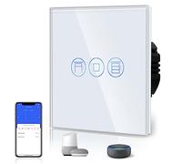 BSEED Interrupteur Volet Roulant Connecté, Interupteur Intelligent WiFi Volet Roulant Compatible avec Alexa Google Home pour Commande Vocale, Verre, 86MM Blanc