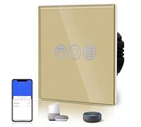 BSEED Interrupteur Volet Roulant Connecté, Interupteur Intelligent WiFi Volet Roulant Compatible avec Alexa Google Home pour Commande Vocale,Minuterie Intelligent en verre, 86MM Or
