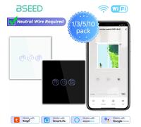 BSEED Interrupteur Wi-Fi pour volet roulant, interrupteur intelligent pour store, interrupteurs tactiles muraux en cristal, contrôle sans fil via l'application Smart Life Tuya Alexa 10pcs Black