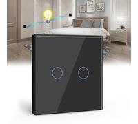 BSEED interruptor táctil de pared-2 Gang 2 Vías interruptor luz pared Negro,Templado Interruptor de luz de pared de vidrio con luz indicadora