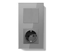 BSEED LIFE Prise avec Interrupteur Mural,Interrupteur Encastré avec Cadre en Verre,2 Gang 2 Voies,Installation Facile,157 * 86mm,Gris
