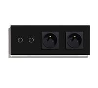 BSEED Normal Prise Standard Français avec Interrupteur à Capteur Tactile Intelligent Alexa WIFI 16Amp Double Prise D'Alimentation Vitre 2 Gang 1 Voie Applique Murale Noir