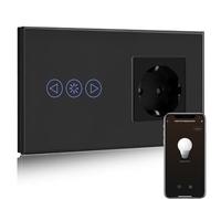 BSEED Normal Steckdose mit Smart Alexa Dimmer Lichtschalter,Kompatibel mit Alexa,Google Home, Glas Touchscreen-schalter,Lichtschalter 1 Fach 1 Weg 16A Steckdose Schwarz(Neutrale Leitung benötigt)