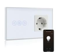 BSEED Normal Steckdose mit Smart Alexa Dimmer Lichtschalter Kompatibel mit Alexa,Google Home, Glas Touchscreen-schalter,Lichtschalter 1 Fach 1 Weg 16Amp Steckdose Weiß (Neutrale Leitung benötigt)