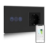 BSEED Normal Steckdose mit Smart Alexa Rolladenschalter, WIFI Rolladenschalter mit Steckdose Kompatibel mit Alexa,Google Home, Smart Jalousieschalter, Schuko Steckdose Schwarz(Nullleiter erforderlich)