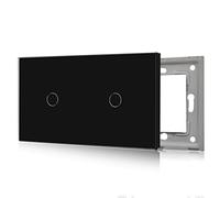 BSEED Nouvelle Version Interrupteur Mural Interrupteur Tactile Verre Panneau Uniquement Double 1 Gang Noir 157mm * 86mm