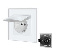 BSEED Prise 1 compartiment avec couvercle étanche, prise Schuko avec borne enfichable, prise encastrée avec plaque en verre cristal, prise murale 16 A, 86 mm, blanche