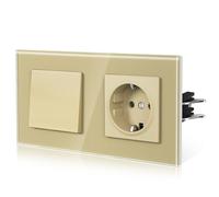 BSEED Prise allemande, La prise avec deux broches rondes, Schuko avec Interrupteur, 1 Gang 1 Way avec Schuko-157mm, Or