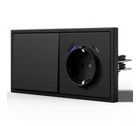 BSEED Prise allemande Plastique, Schuko avec Interrupteur, La prise avec deux broches rondes, 1 Gang 1 Way avec 20W USB C Schuko, Noir