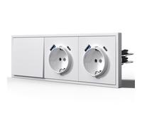 BSEED Prise allemande Plastique, Schuko avec Interrupteur, La prise avec deux broches rondes, 1 Gang 1 Way avec Double 20W USB C Schuko, Blanc