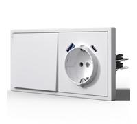BSEED Prise allemande Plastique, Schuko avec Interrupteur, La prise avec deux broches rondes, 1 Gang 1 Way avec 20W USB C Schuko, Blanc