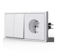 BSEED Prise allemande Plastique, Schuko avec Interrupteur, La prise avec deux broches rondes, 2 Gang 1 Way avec Schuko, Blanc