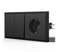 BSEED Prise allemande Plastique, Schuko avec Interrupteur, La prise avec deux broches rondes, 2 Gang 1 Way avec Schuko, Noir