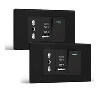 BSEED Prise avec USB A et USB C, prises électriques murales 118mm, prises italienne pour bureau à domicile, Prise+10.5W+1 Gang 1 Voie-2 pièces, Noir