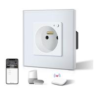 BSEED Prise Connectée Programmable, Prise Electrique Intelligente Compatible avec Alexa/Google Home/Tuya APP, Prises de courant Zigbee(hub ZigBee nécessaire), 86mm, Blanc
