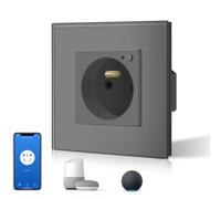 BSEED Prise Connectée Programmable, WIFI Prise Electrique Intelligente Compatible avec Alexa/Google Home/Tuya APP, Fonction de surveillance énergétique(Ligne Neutre Requise), 86mm, Gris