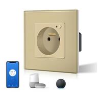 BSEED Prise Connectée Programmable, WIFI Prise Electrique Intelligente Compatible avec Alexa/Google Home/Tuya APP, Fonction de surveillance énergétique(Ligne Neutre Requise), 86mm, Or