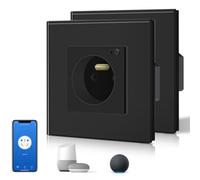 BSEED Prise Connectée Programmable, WIFI Prise Electrique Intelligente Compatible avec Alexa/Google Home/Tuya APP, 2 Paquets, Fonction de surveillance énergétique(Ligne Neutre Requise), 86mm, Noir