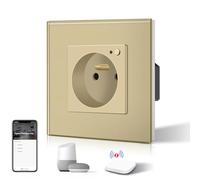 BSEED Prise Connectée Programmable,Zigbee Prise Electrique Intelligente Compatible avec Alexa/Google Home/Tuya APP, Fonction de surveillance énergétique(hub ZigBee nécessaire), 86mm, Or