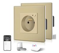 BSEED Prise Connectée Programmable,Zigbee Prise Electrique Intelligente Compatible avec Alexa/Google Home/Tuya APP, 2 Paquets, Fonction de surveillance énergétique(hub ZigBee nécessaire), 86mm, Or