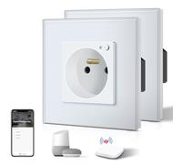 BSEED Prise Connectée Programmable,Zigbee Prise Electrique Intelligente Compatible avec Alexa/Google Home/Tuya APP, 2 Paquets, Fonction de surveillance énergétique(hub ZigBee nécessaire), 86mm, Blanc