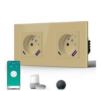 BSEED Prise Connectée WiFi, Prise Programmable Electrique avec PD 20W USB/TYPE C, Fonction de surveillance énergétique, Compatible avec Alexa/Google Home/Tuya APP, 157mm, Or