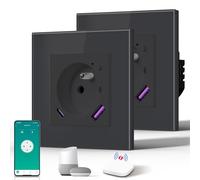 BSEED Prise Connectée Zigbee, Prise Programmable Electrique avec PD 20W TYPE C, Fonction de surveillance énergétique, Compatible avec Alexa/Google Home/Tuya APP(Hub Zigbee Requis), 86mm, 2Pack, Noir