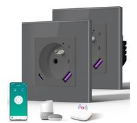 BSEED Prise Connectée Zigbee, Prise Programmable Electrique avec PD 20W TYPE C, Fonction de surveillance énergétique, Compatible avec Alexa/Google Home/Tuya APP(Hub Zigbee Requis), 86mm, 2Pack, Gris