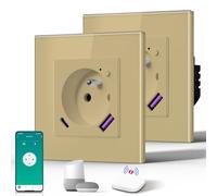 BSEED Prise Connectée Zigbee, Prise Programmable Electrique avec PD 20W TYPE C, Fonction de surveillance énergétique, Compatible avec Alexa/Google Home/Tuya APP(Hub Zigbee Requis), 86mm, 2Pack, Or