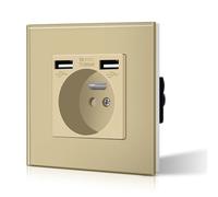 BSEED Prise de courant avec USB 2.1A, Prise Murale en verre cristal, Prise Encastrable pour Bureau Domicile 16Amp 240V 86mm Or