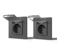 BSEED Prise Electrique avec USB et Type C 20W Etanche, Prise Murale en Verre Chargeur Rapide, Commutateur avec Couvercle étanche Convient Pour La Salle de Bains, la Cuisine, 86MM Gris 2 pièces