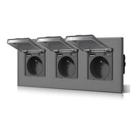 BSEED Prise Electrique avec USB et Type C Etanche, Prise Murale en Verre, 16 Amp 240V Alternatif, Commutateur avec couvercle étanche Convient pour la salle de bains, la cuisine, 228MM Gris