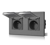 BSEED Prise Electrique avec USB et Type C Etanche, Prise Murale en Verre, 16 Amp 240V Alternatif, Commutateur avec couvercle étanche Convient pour la salle de bains, la cuisine, 157MM Gris