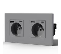 BSEED Prise Electrique avec USB et Type C, Prise Murale avec Panneau En Plastique, Alternatif Norme Française 16 Amp 240V 157mm Gris